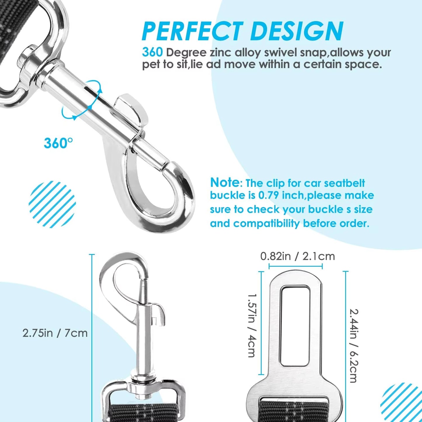 Dog Seat Belt, Double Dog Seatbelt Adjustable Vehicle Safety Leash with Elastic Bungee Buffer, Reflective No Tangle Y Shape Two