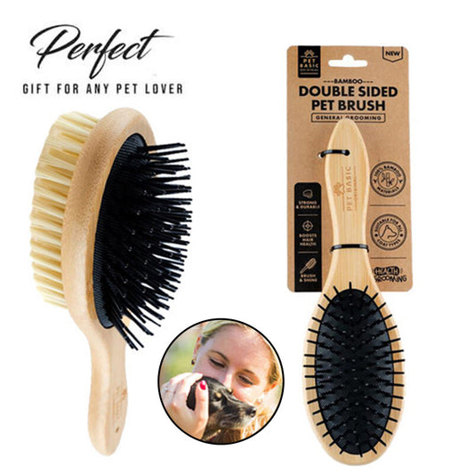 Pet Bamboo Double Sided Grooming Brush (Bristle & Pin) 22Cm X 6Cm X 5.2Cm NEW