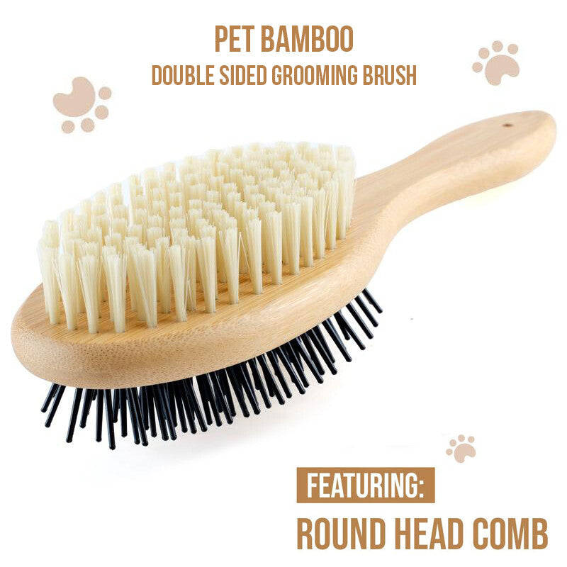Pet Bamboo Double Sided Grooming Brush (Bristle & Pin) 22Cm X 6Cm X 5.2Cm NEW