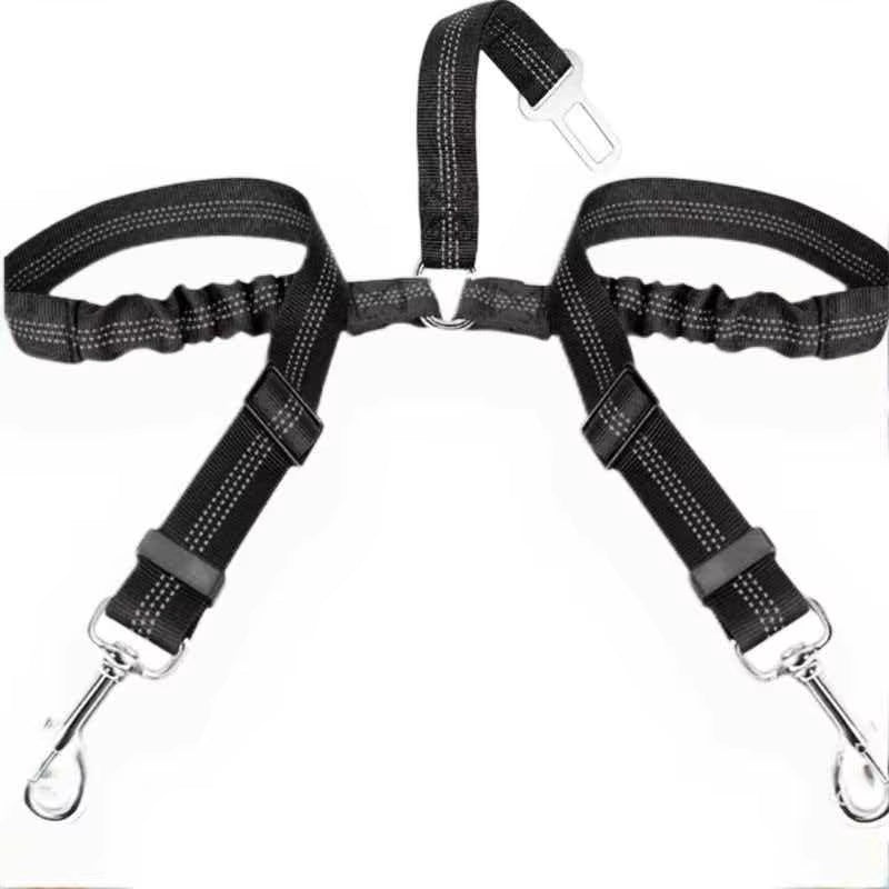 Dog Seat Belt, Double Dog Seatbelt Adjustable Vehicle Safety Leash with Elastic Bungee Buffer, Reflective No Tangle Y Shape Two