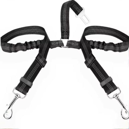 Dog Seat Belt, Double Dog Seatbelt Adjustable Vehicle Safety Leash with Elastic Bungee Buffer, Reflective No Tangle Y Shape Two