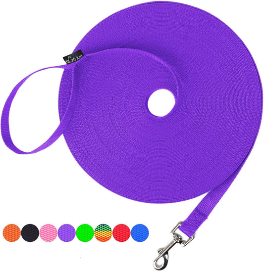Dog/Puppy Obedience Recall Training Agility Lead - 15Ft 20Ft 30Ft 50Ft 100Ft Training Leash - Great for Training, Play, Camping, or Backyard (15 Feet, Purple)