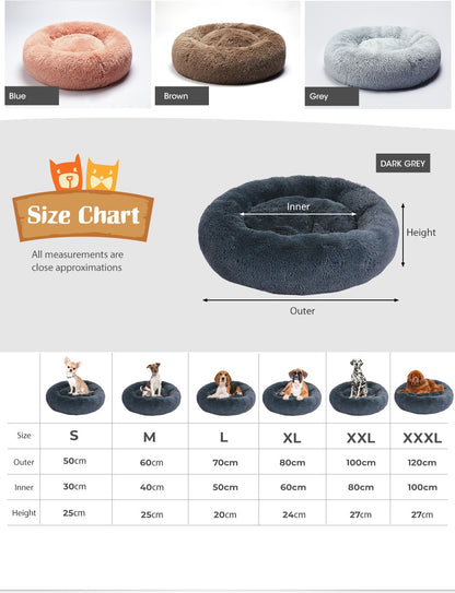 Pawz Dog Calming Bed Warm Soft Plush Thicker round Comfy Sleeping Large Washable