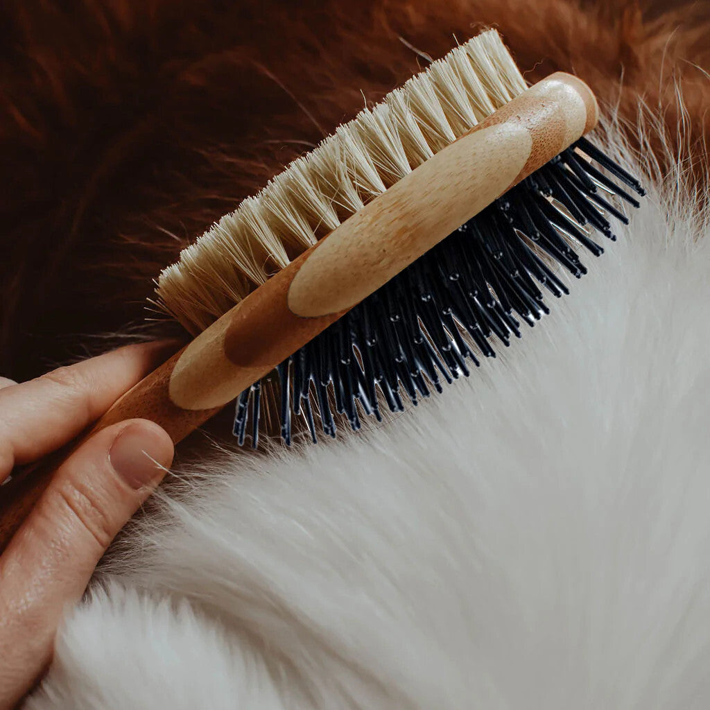 Pet Bamboo Double Sided Grooming Brush (Bristle & Pin) 22Cm X 6Cm X 5.2Cm NEW