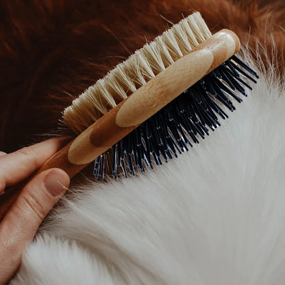 Pet Bamboo Double Sided Grooming Brush (Bristle & Pin) 22Cm X 6Cm X 5.2Cm NEW