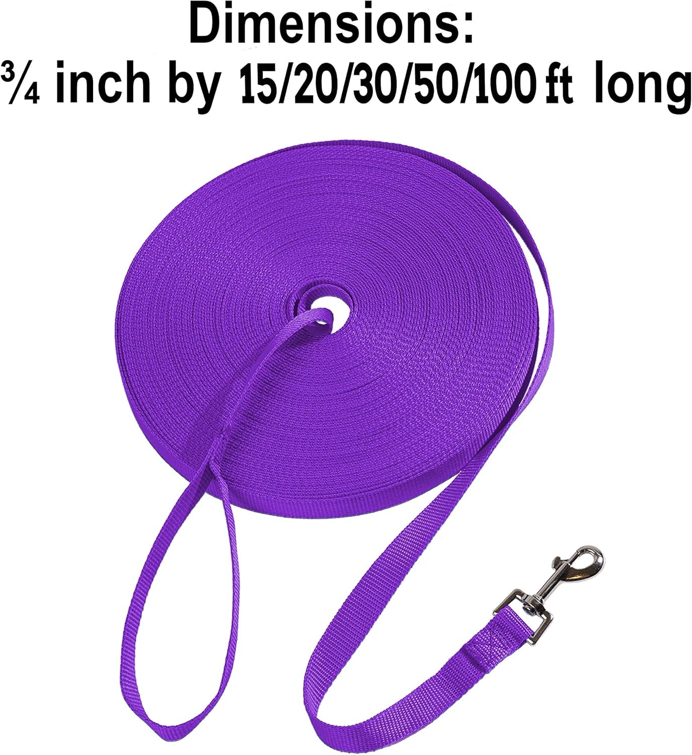 Dog/Puppy Obedience Recall Training Agility Lead - 15Ft 20Ft 30Ft 50Ft 100Ft Training Leash - Great for Training, Play, Camping, or Backyard (15 Feet, Purple)