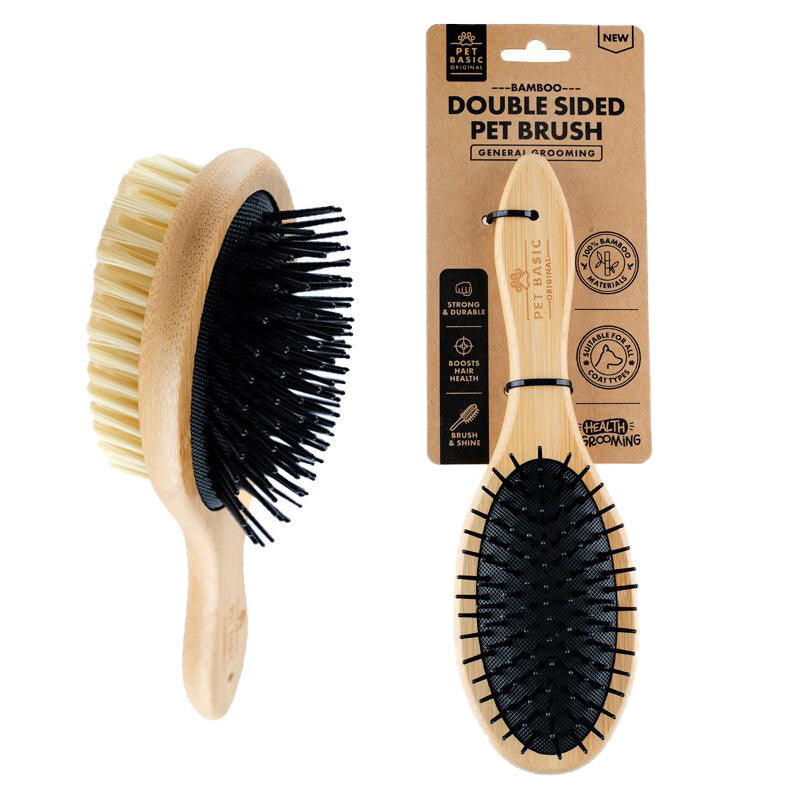 Pet Bamboo Double Sided Grooming Brush (Bristle & Pin) 22Cm X 6Cm X 5.2Cm NEW